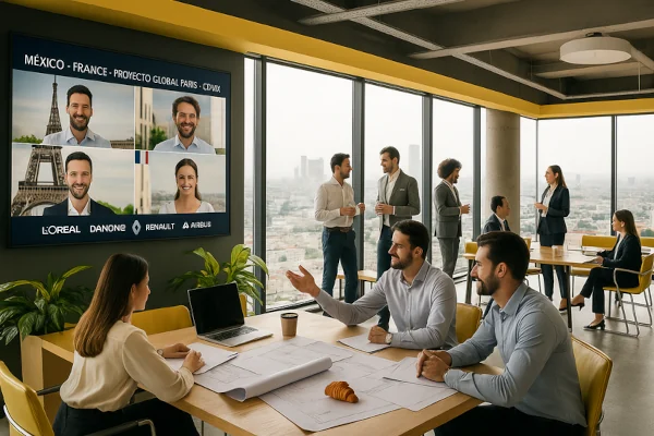 Profesionales trabajando en México con conexión Francia - hablar francés en empresas internacionales
